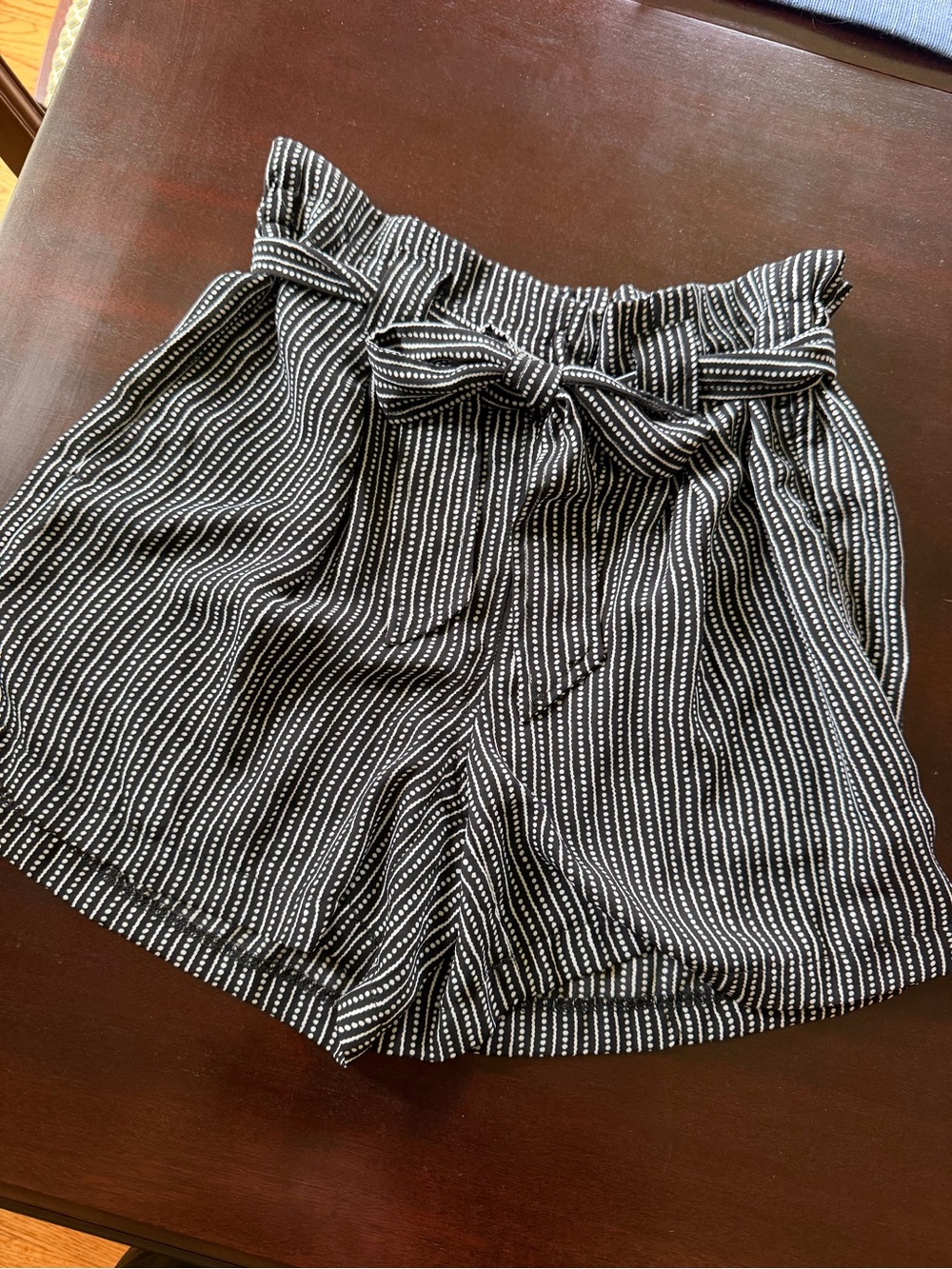Max Studio Black and White Striped High-Waist Paperbag Shorts